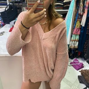 Oversized soft pink v neck sweater